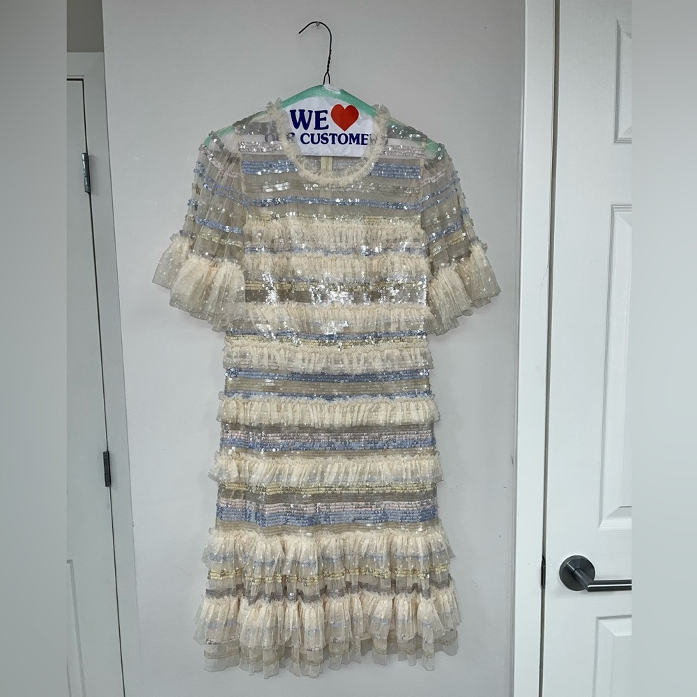 Needle & Thread Sequin Embellished Cream Dress